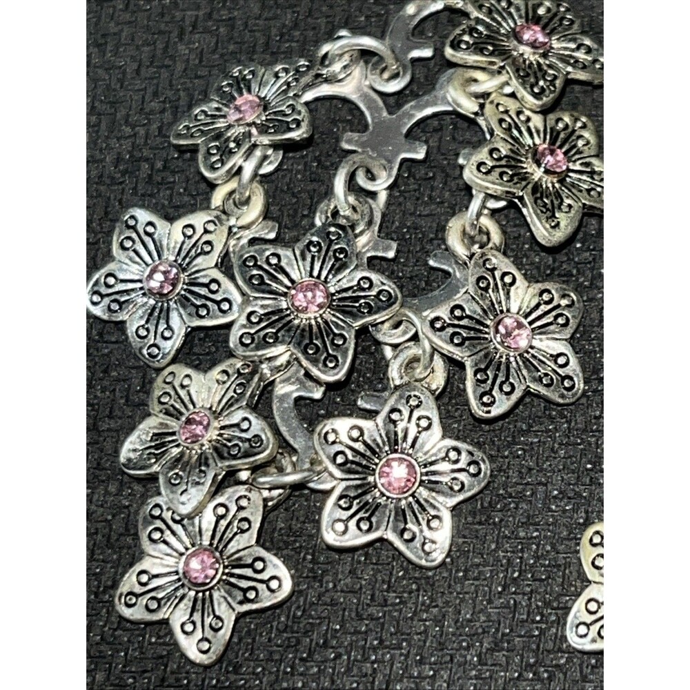 Cascading Flower Power Cluster Earrings Boho Silver-Tone Pink Rhinestones Y2K